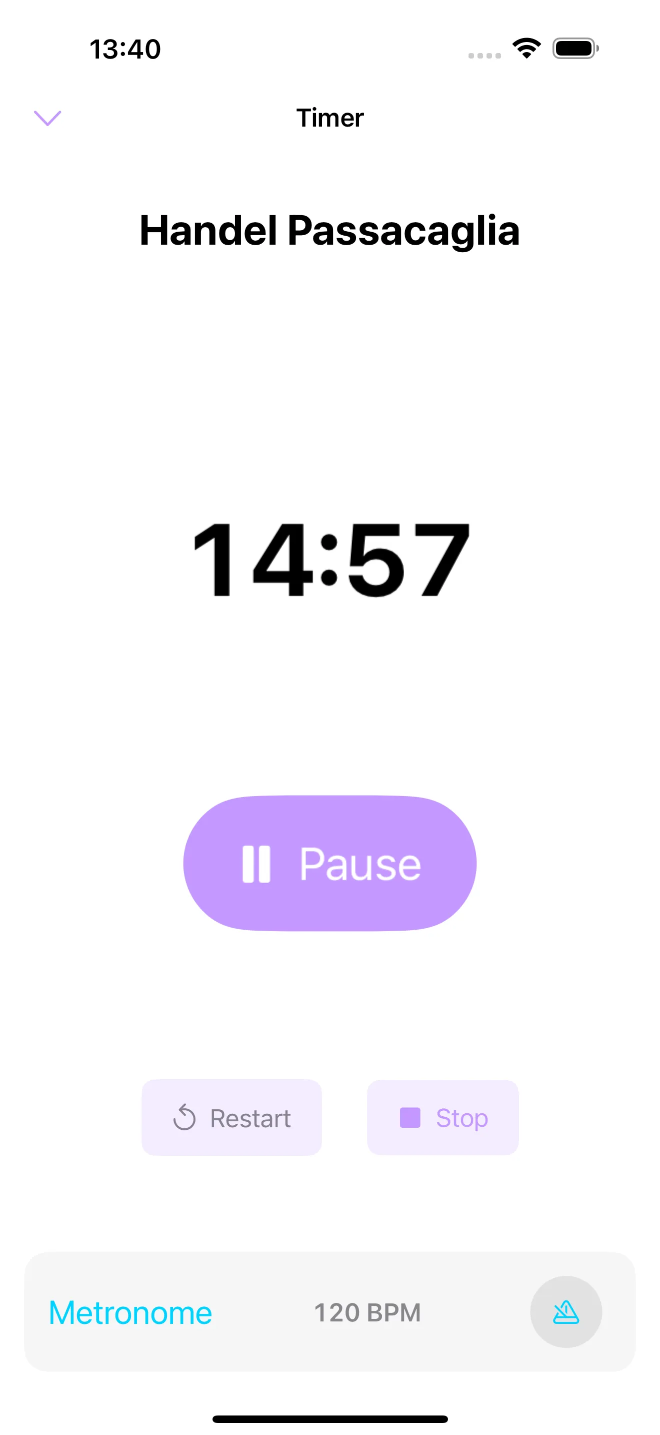 Practice timer counting down the current exercise